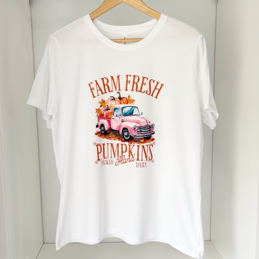 NWOT Bella + Canvas Womens White Farm Fresh Pumpkins T-Shirt Various Sizes